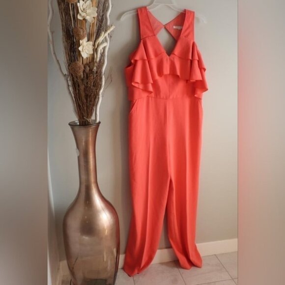 Trina Turk Women’s Coral Crepe Josephine Cold-Shoulder Ruffle Jumpsuit. … - Picture 4 of 14